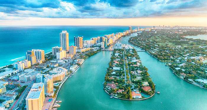 Aerial view of Miami Beach, Florida.